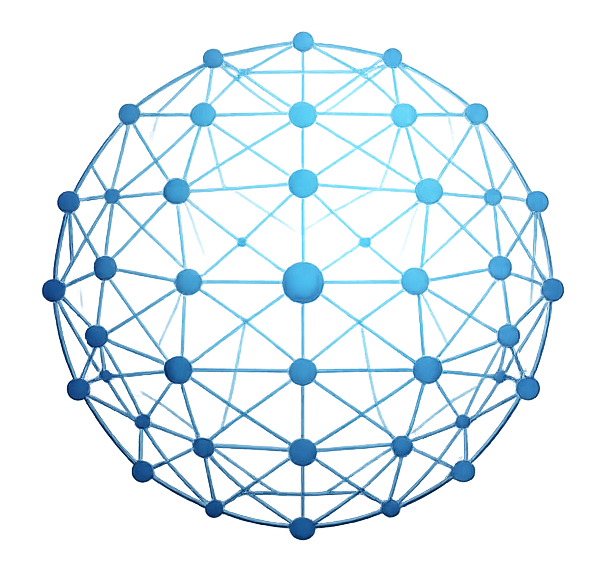 Abstract neural network sphere with interconnected nodes in blue tones representing artificial intelligence